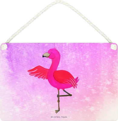 Produktbild von Mr. & Mrs. Panda Schild Flamingo Yoga DIN A4 - Aquarell Pink - Geschenk, Baum, Wandbild Holz, Entspannung, Namaste, Yogi, wandtafel, Urlaub, Türschild, holzbild, Vogel