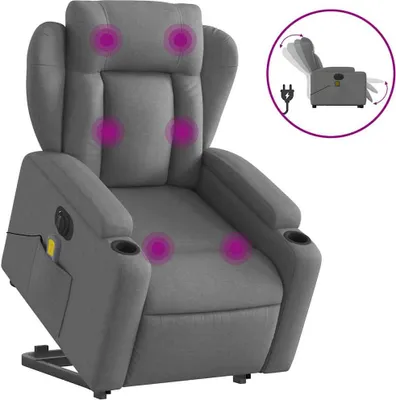 Produktbild von vidaXL Elektrischer Massagesessel mit Aufstehhilfe Dunkelgrau Stoff