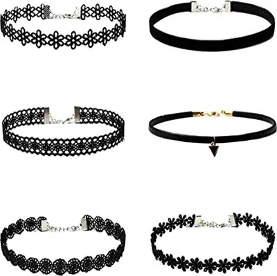 Produktbild von ASKSA Halskette für Damen, 6 Stück schwarze Choker Halskette Set schwarze Spitze Tattoo Samt Choker für Frauen und Teenager Mädchen, Schwarze