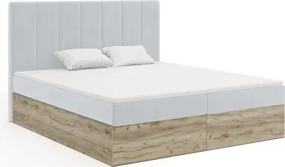 Productafbeelding van FEDVE Boxspringbed slaapkamerbed JESSEN met 2 bedopslagen, tweepersoonsbed met Bonell-matras 180x200 cm, lichtgrijs (Paros 05)