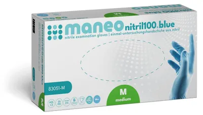 Produktbild von MANEO Nitril-Handschuhe blau M, ideal für den täglichen Gebrauch | Box (100 Stück)
