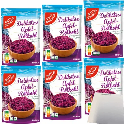Produktbild von Gut & Günstig Delikatess Apfelrotkohl fruchtig-frisch tafelfertig 6er Pack (6x400g Packung) + usy Block