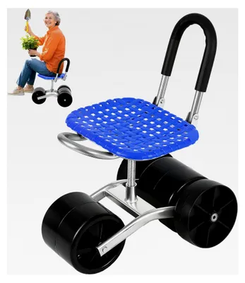 Produktbild von Fahrbarer Gartensitz | Gartenroller Kniebank | Höhenverstellbarer Rollhocker für Gartenarbeit mit 3 Rädern & 360° Drehsitz | Robuster Gartenhocker aus Stahl (Tragkraft 150kg) (Blau, Einheitsgröße)