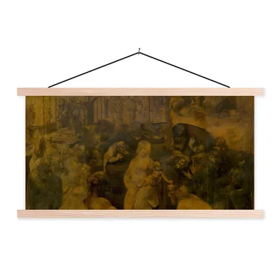 Obrázek produktu pro MuchoWow® Textilní plakát - Klanění mudrců - Leonardo da Vinci - 150x75cm - S hnědými lamelami