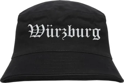 Produktbild von Würzburg Fischerhut - Altdeutsch - bestickt -  Bucket Hat Anglerhut Hut Schwarz S/M