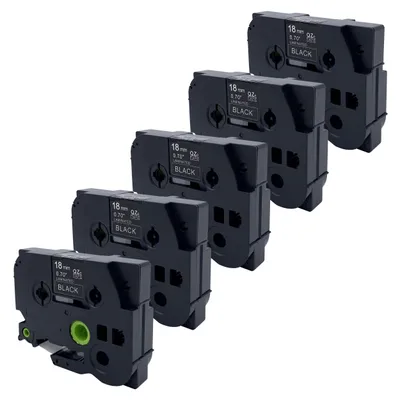 Produktbild von DULA Etikettenband - Kompatibel mit Brother P-Touch Tze-345 - 5 Stück - Weiß auf schwarz - 18mm x 8m