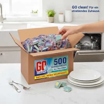Produktbild von 10 kg ca. 500 Stück GO clean! 12-in-1 - 20g Max Power Spülmaschinentabs in Aufreißfolie
