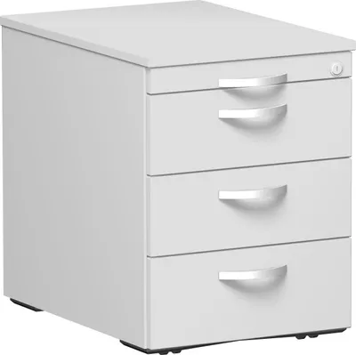 Produktbild von Geramöbel Rollcontainer mit 3 Metall-Schubfächern und Utensilienschubfach, Metall-Rollschubführung, Zentralverriegelung, verdeckte Doppel-Lenkrollen, 438x600x565, Lichtgrau/Lichtgrau, N-0206SF3-LL