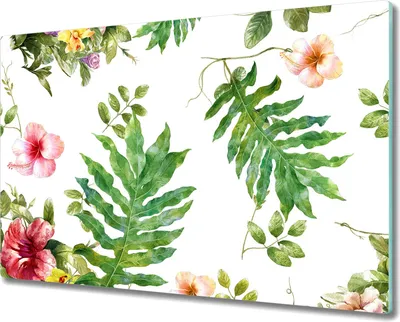 Produktbild von Glas-Herdabdeckplatte Glaskeramikkochfeld-Abdeckung Spritzschutz - 80x52 cm - Blätter und Blumen
