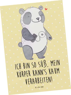 Produktbild von Mr. & Mrs. Panda Grußkarte Panda Insulinpumpe - Gelb Pastell - Geschenk, Postkarten, Ansichtskarte, Diabetes Mellitus, Postkarte, Ansichtskarten, bildkarte