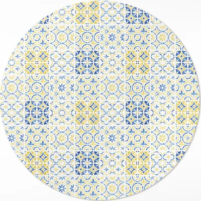 Produktbild von Spanische Fliesen mit Mosaikmuster– Vinyl Fußmatte – Ø 150cm – Rutschfest, Pflegeleicht & Langlebig