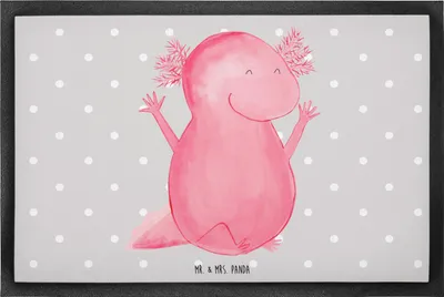 Produktbild von Mr. & Mrs. Panda fußmatte Axolotl Hurra 60 x 90 cm - Grau Pastell - Geschenk, Sauberlaufmatte, Motivation, Schmutzfangmatte, Schmutzmatte, Schmutzfänger, Lurch, Fröhlich