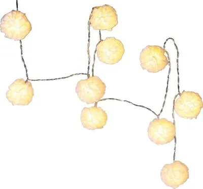 A string of decorative LED lights with snowflake-shaped bulbs.