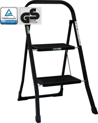 Produktbild von Trittleiter 2 Stufen klappbar 150 kg Anti-Rutsch Haushaltsleiter Klapptritt Leiter in schwarz