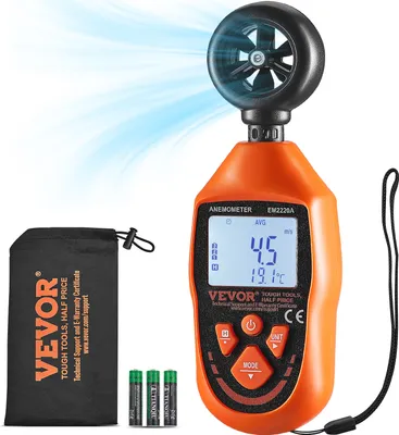 Image de Anémomètre VEVOR 69,35MPH Vélocimètre d'air 163x54x32mm Anémomètre IP44 Anémomètre Données de vitesse du vent MAX/MIN/AVG/CU -10-45℃ Vélocimètre d'air
