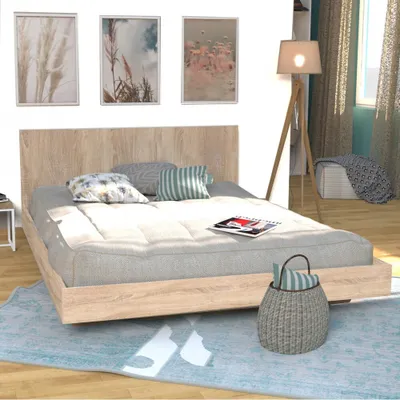 Produktbild von BETT mit Kopfteil LOFT / Bett 160x200 - Gebleichte Eiche Nachbildung