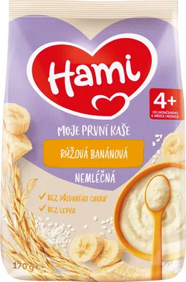 Productafbeelding van Hami, mijn eerste papje, lactosevrij, rijst, banaan, 4,9 x 170 gram