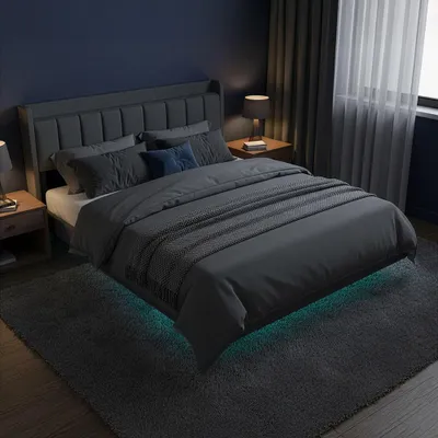 Produktbild von HOME DELUXE LED Bett – 180 x 200 cm, Dunkelgrau | Polsterbett mit Beleuchtung, USB-A&C Ladestation, Stauraum (ohne Matratze)