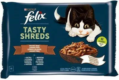 Produktbild von Felix Shreds Kawałki kaczki i indyka dla kota 4 x 80 g