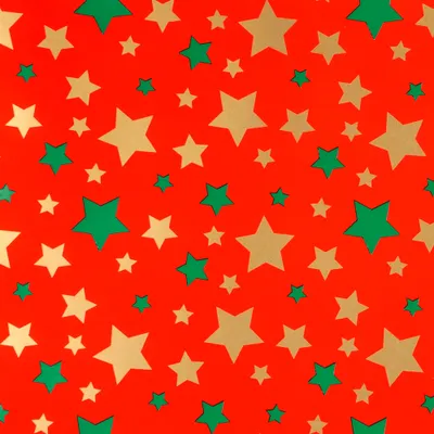 Produktbild von Geschenkpapier Sterne Muster 70cm x 2m Rolle rot / gold / grün