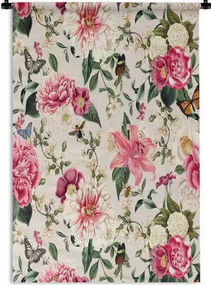 Produktbild von MuchoWow® Wandteppich Wandbehang Blumen - Lilie - Insekten 90x135 cm Tapisserie Dekoration Wandtuch - Baumwolle - Wandskulptur