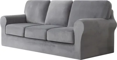 Produktbild von 3-Sitzer-Sofabezug mit 3 separaten Kissen und 3 Rückenlehnenbezügen, 7-teiliger Stretch-Sofabezug, Ersatz-Möbelschutz (Sofa, Hellgrau)