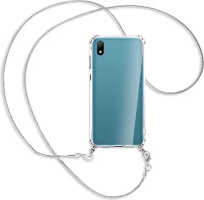 Produktbild von Handykette Backcover-Schutzhülle mit Band (Metall silberfarben) für Huawei Y5 2019 - silberfarbene Kette Snake