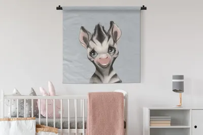 Produktbild von MuchoWow® Wandteppich Wandbehang Zebra - Dschungel - Grau 90x90 cm Tapisserie Dekoration Wandtuch - Wandaufhänger