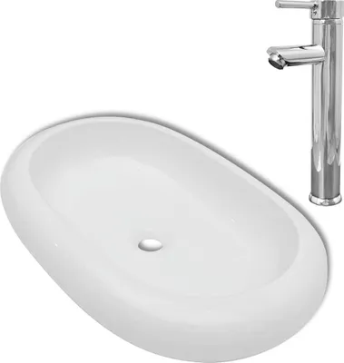 Obrázek produktu pro vidaXL Koupelnové umyvadlo se směšovací baterií Keramický ovál bílé barvy