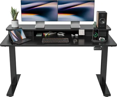 Immagine prodotto di FEZIBO Tavolo alto elettrico 140x60 cm con doppio cassetto, ripiano - Nero