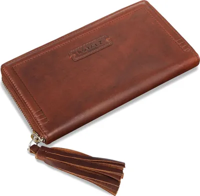 Produktbild von ROYALZ "Iris" Vintage Geldbeutel Damen Groß Leder Portemonnaie 12 Kartenfächer RFID Blocker Echtleder XXL Brieftasche Portmonee lang flach Geldbörse viele Fächer