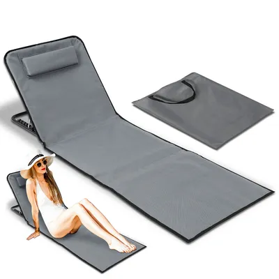 Obrázok produktu pre Jopassy 1er Beach Mat Beach Mat Beach Lounger Foldable With Cushion Adjustable 5-Step Height With Carrying Strap-Grey