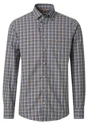 Produktbild von Redmond XXL Langarmhemd Mini-Karo braun-blau-beige