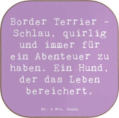 Produktbild von Mr. & Mrs. Panda Untersetzer für Gläser Spruch Border Terrier Abenteuer - Lavendeltraum - Geschenk, liebevoll, Glas, freundliche Hunde, Hunderassen Eigenschaften, quirlig