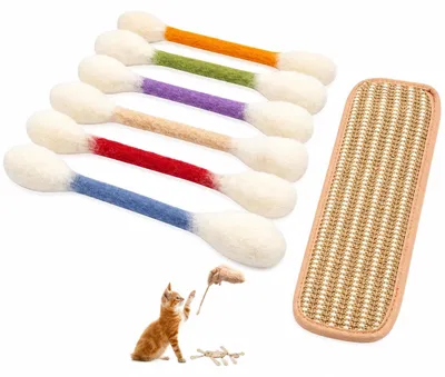 Imagen del producto de Juego de juguetes para gatos, con hierba gatera, de 7 piezas: 6 grandes bolas de algodón y 1 cojín mediano, para gatos