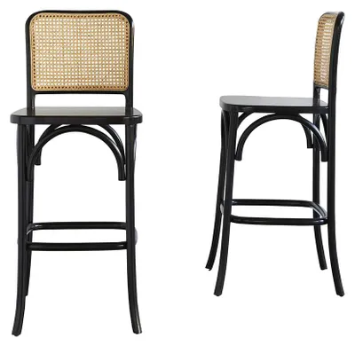 Produktbild von 2er-Set Barhocker Mahagoni Rohrgeflecht massiv modern