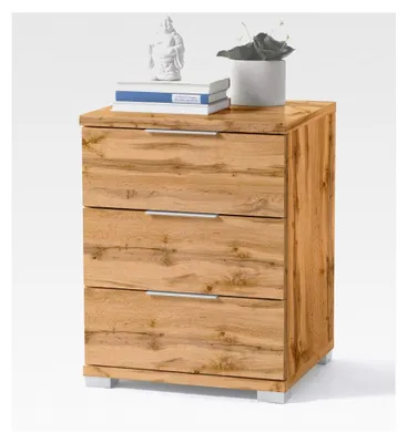 Produktbild von Nachttisch in Wildeiche Optik - Moderner Nachtschrank mit drei Schubladen für Ihr Boxspringbett - 46 x 61 x 42 cm (B/H/T)