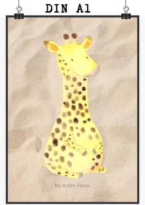 Produktbild von Mr. & Mrs. Panda Bild Giraffe Zufrieden DIN A1 - Sandig - Geschenk, drucke, kunstdruck poster, Afrika, Plakat, Glück, wanddeko, Abenteuer