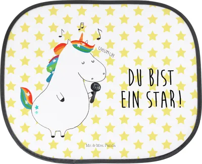 Produktbild von Mr. & Mrs. Panda Sonnenschutz für Auto Einhorn Sänger - Weiß - Geschenk, Party, Unicorn, Einhörner, Sonnenblende, Seitenscheibe, fenster, Disco, Geburtstag, Fürs