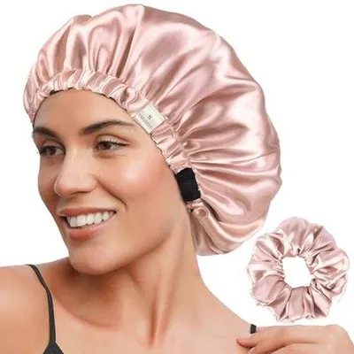 Produktbild von Schlafmütze aus doppellagigem Satin mit verstellbarem Kapuzenzug - für lockiges Haar