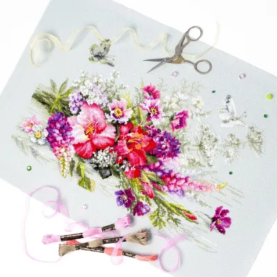 Produktbild von Zaubernadel Zweigart Edition Gezähltes Kreuzstich-Set "Country Bouquet", 40x25cm