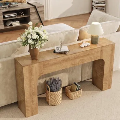 Image de Table console en chêne naturel, 120 cm - Table d'appoint rectangulaire en bois - Idéale pour l'entrée et la chambre