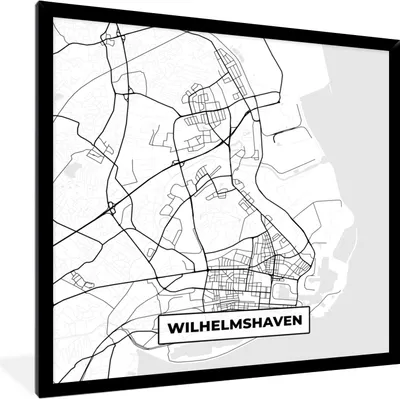 Produktbild von MuchoWow® Gerahmtes Poster Wilhemshaven - Karte - Stadtplan 40x40 cm - Poster mit Schwarzem Bilderrahmen Wandposter Rahmen Foto Bilder - Mit Rahmen - Wanddekoration Schlafzimmer