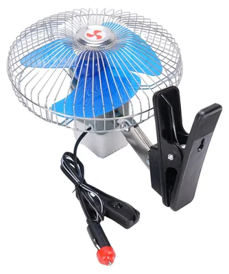 Image de Ventilateur oscillant de voiture de 20 cm avec prise allume-cigare – Ventilateur de refroidissement silencieux à 2 vitesses à clipser, alimentation 12 V CC, pour SUV, camping-cars, camions et pelles mécaniques