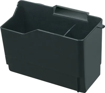 A black plastic coffee machine waste bin with internal dividers.