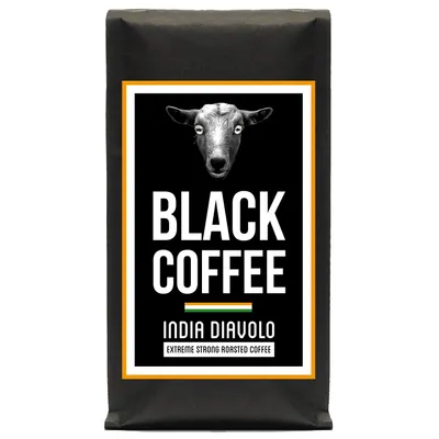Produktbild von Black Coffee - India Diavolo | 100% Robusta Perlbohnen | Ganze Bohnen sortenreiner Röstkaffee | sehr dunkle Trommelröstung in Minichargen | 400 Gramm