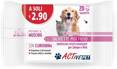 Imagen del producto de Toallitas de limpieza con clorhexidina, 20 unidades, para perros y gatos, para el cuidado del pelaje