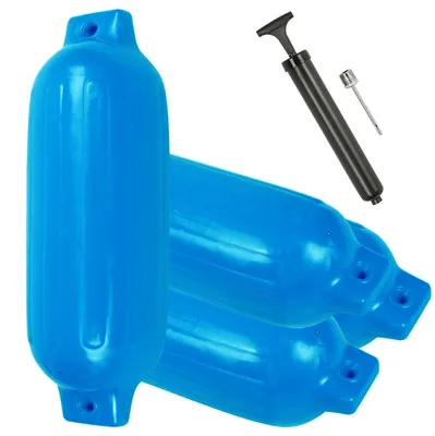 Produktbild von 4er-Set gerippte aufblasbare Bootsfender - Vinyl-Kantenschutz für Stege - 14 x 51 cm - Blau