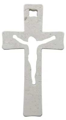 Wandkreuz aus Naturstein, Jesus-Motiv, 35 cm