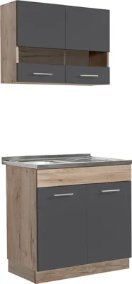 Produktbild von Homestyle4u 2324, Küche Modern Grau Eiche Küchenzeile ohne Geräte Einbauküche Singleküche 80 cm